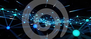 Data Wave Network with glowing nodes black background