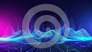 Data Waves Neon Abstraction Echoing Modern Ciberspace, Illuminating a Vibrant Virtual Realm with Electrifying Hues and Glowing