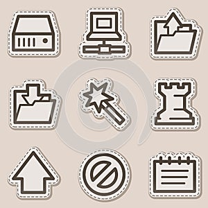 Data web icons, brown contour sticker series