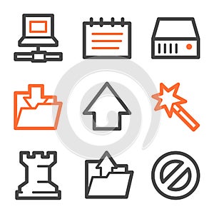 Data web icons, orange and gray contour series