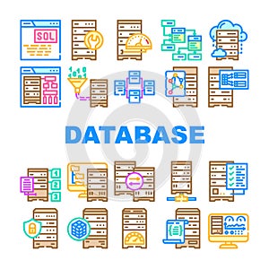 database administrator computer, icons set vector