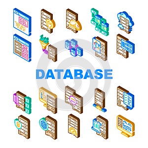 database administrator computer, icons set vector