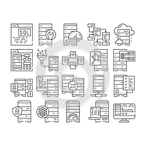 database administrator computer, icons set vector