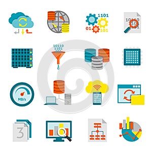 Database Analytics Flat Icons Set