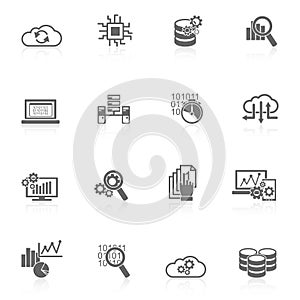 Database analytics icons black