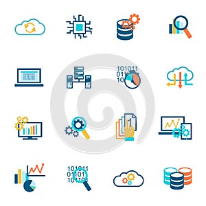 Database analytics icons flat