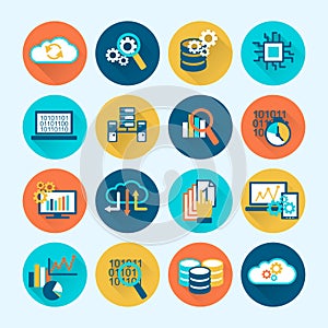 Database Analytics Icons Flat