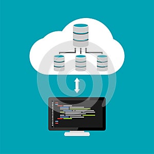 Database architecture programming. Database relation management. Cloud storage photo