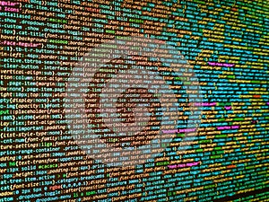 Database bits access stream visualisation. PC software creation business. Screenshot with random parts of program code. Software