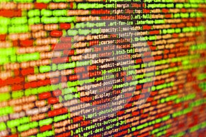 Database bits access stream visualisation. Programming source code abstract screen of software developer. Developer working on