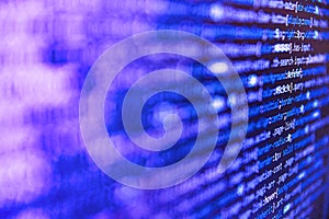 Database bits access stream visualisation. Web abstract programming and created virus on laptop screen. Computer code on laptop