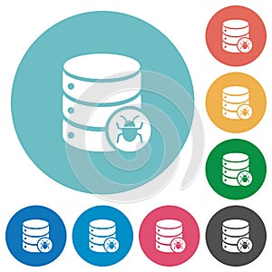 Database bug flat round icons