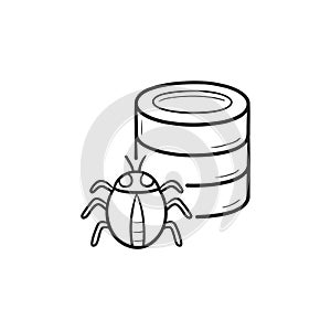 Database bug hand drawn outline doodle icon.