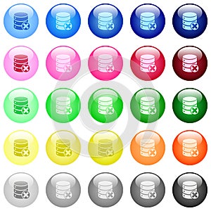 Database cancel icons in color glossy buttons