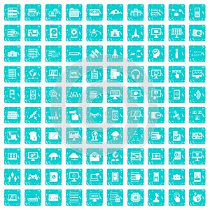 100 database and cloud icons set grunge blue