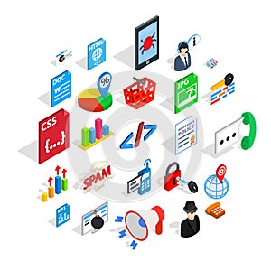 Database cloud icons set, isometric style