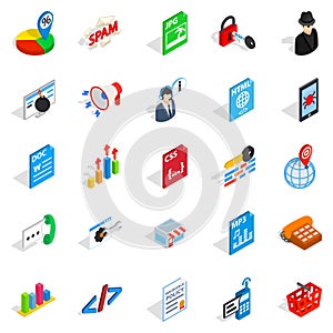 Database cloud icons set, isometric style
