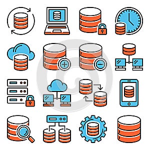 Database and Cloud Network Icons Set on White Background. Vector