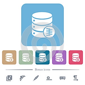 Database compress data flat icons on color rounded square backgrounds