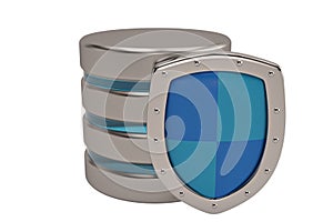 Database and computer data security concept metal hard disk icon