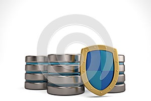 Database and computer data security concept metal hard disk icon