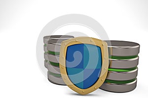 Database and computer data security concept metal hard disk icon