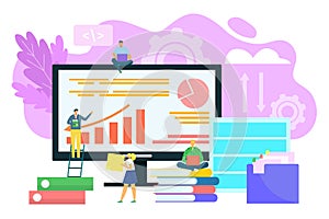 Database concept, big data architecture, data technology and business analytics vector illustration. Business growth