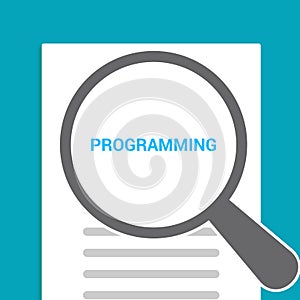Database Concept: Magnifying Optical Glass With Words Programming
