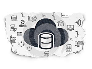 Database concept: Database With Cloud on Torn Paper background