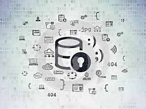 Database concept: Database With Lock on Digital Data Paper background