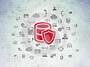 Database concept: Database With Shield on Digital Data Paper background