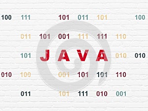 Database concept: Java on wall background