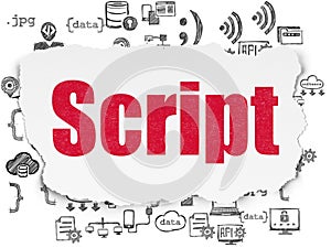 Database concept: Script on Torn Paper background