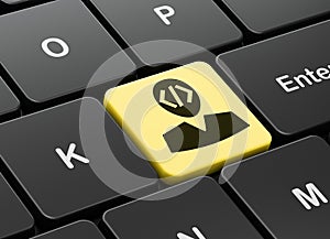 Database concept: Programmer on computer keyboard background