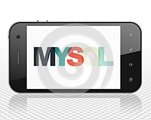 Database concept: Smartphone with MySQL on display