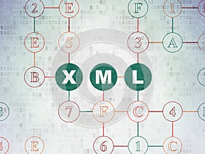 Database concept: Xml on Digital Data Paper background