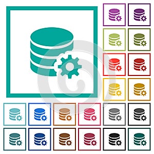 Database configuration flat color icons with quadrant frames