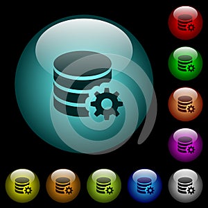 Database configuration icons in color illuminated glass buttons