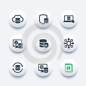 database, data storage and security icons set