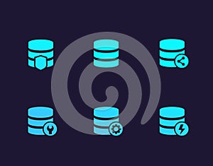 Database, data storage vector icons set