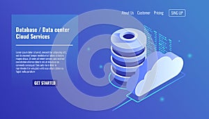 Database and datacenter icon, cloud services concept, file backup and saving, copy file structure isometric vector