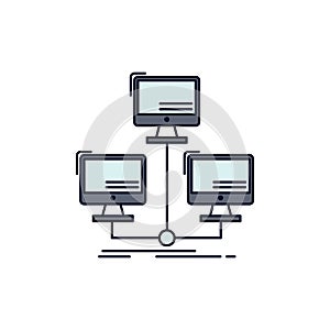 database, distributed, connection, network, computer Flat Color Icon Vector
