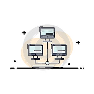 database, distributed, connection, network, computer Flat Color Icon Vector