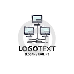 database, distributed, connection, network, computer Flat Color Icon Vector