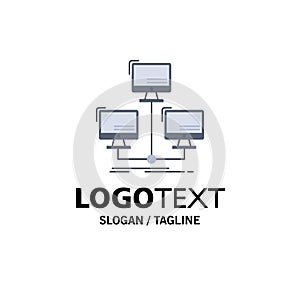 database, distributed, connection, network, computer Flat Color Icon Vector