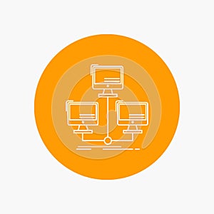 database, distributed, connection, network, computer White Line Icon in Circle background. vector icon illustration