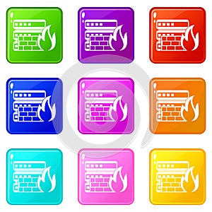 Database and firewall icons 9 set