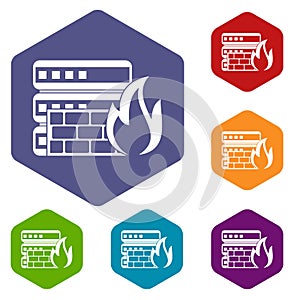 Database and firewall icons set