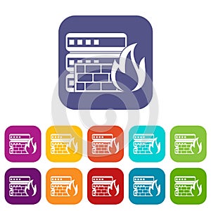 Database and firewall icons set