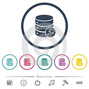 Database functions flat color icons in round outlines